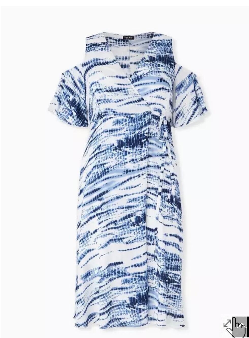 NWT Torrid Dress SZ 1 1X Blue Tie Dye Cold Shoulder Gauze Wrap Midi Boho 14/16